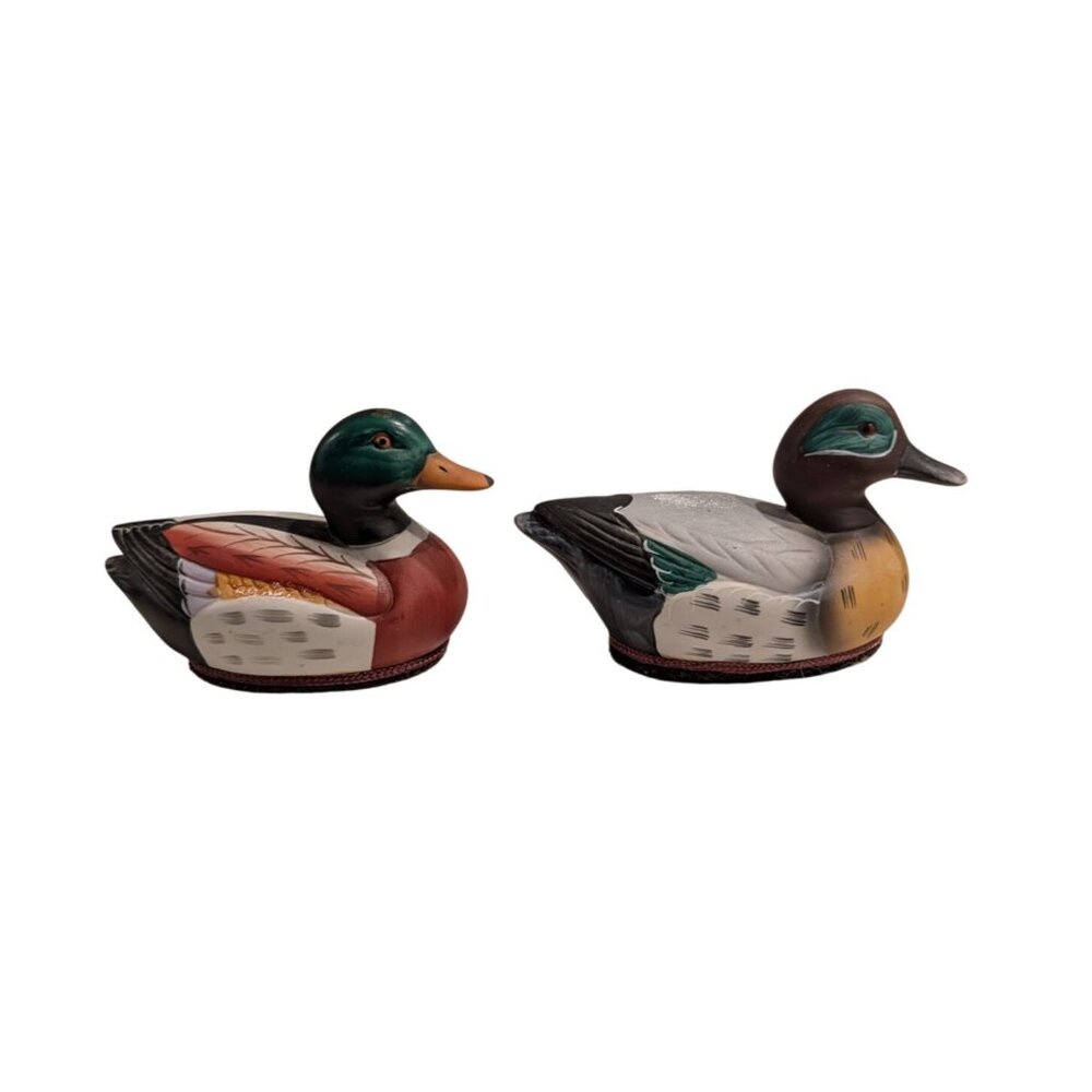 Vintage Jasco Mallard Duck Figurine Lint Brushes Hand Painted